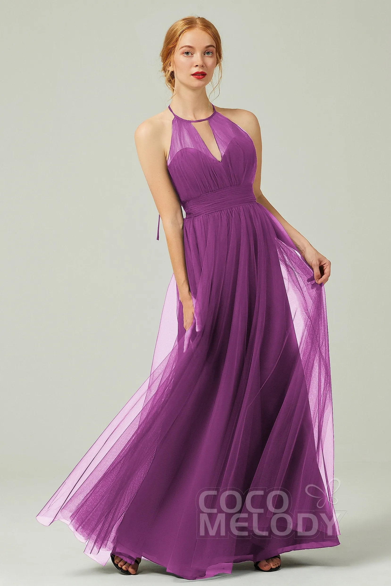 A-Line Floor Length Tulle Bridesmaid Dress CB0334