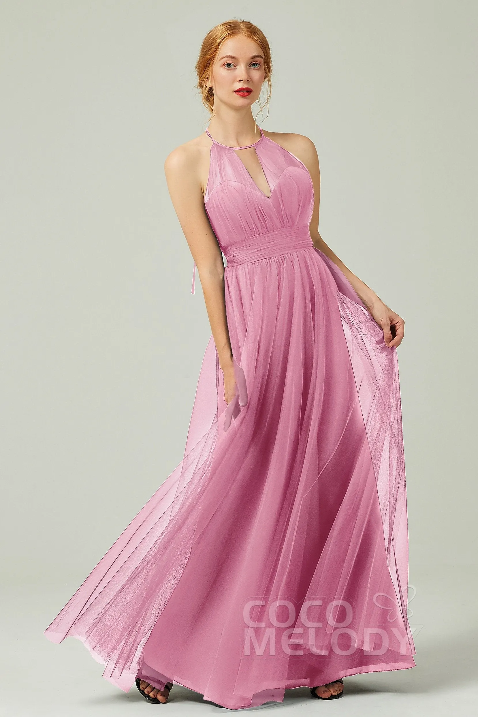 A-Line Floor Length Tulle Bridesmaid Dress CB0334