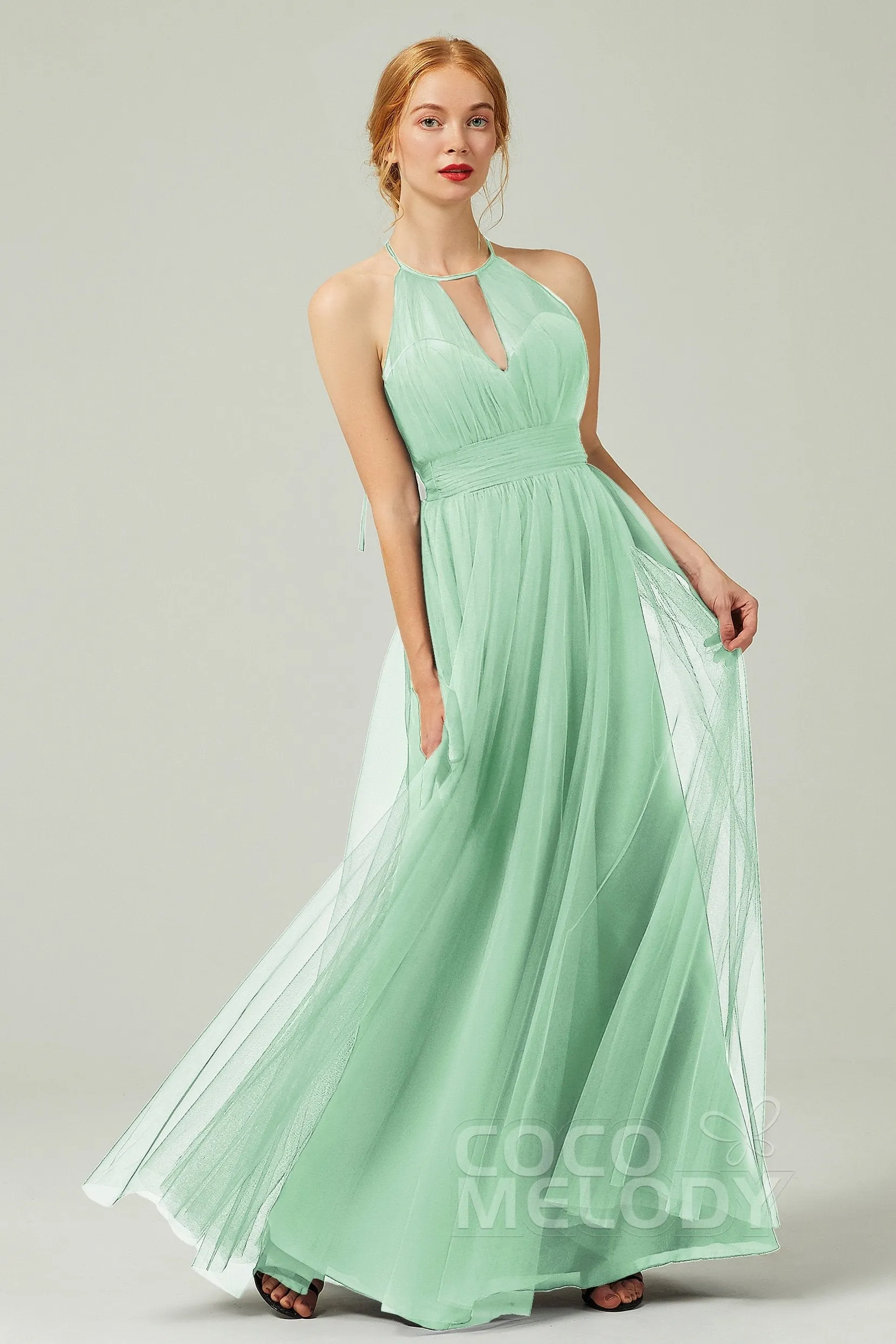 A-Line Floor Length Tulle Bridesmaid Dress CB0334