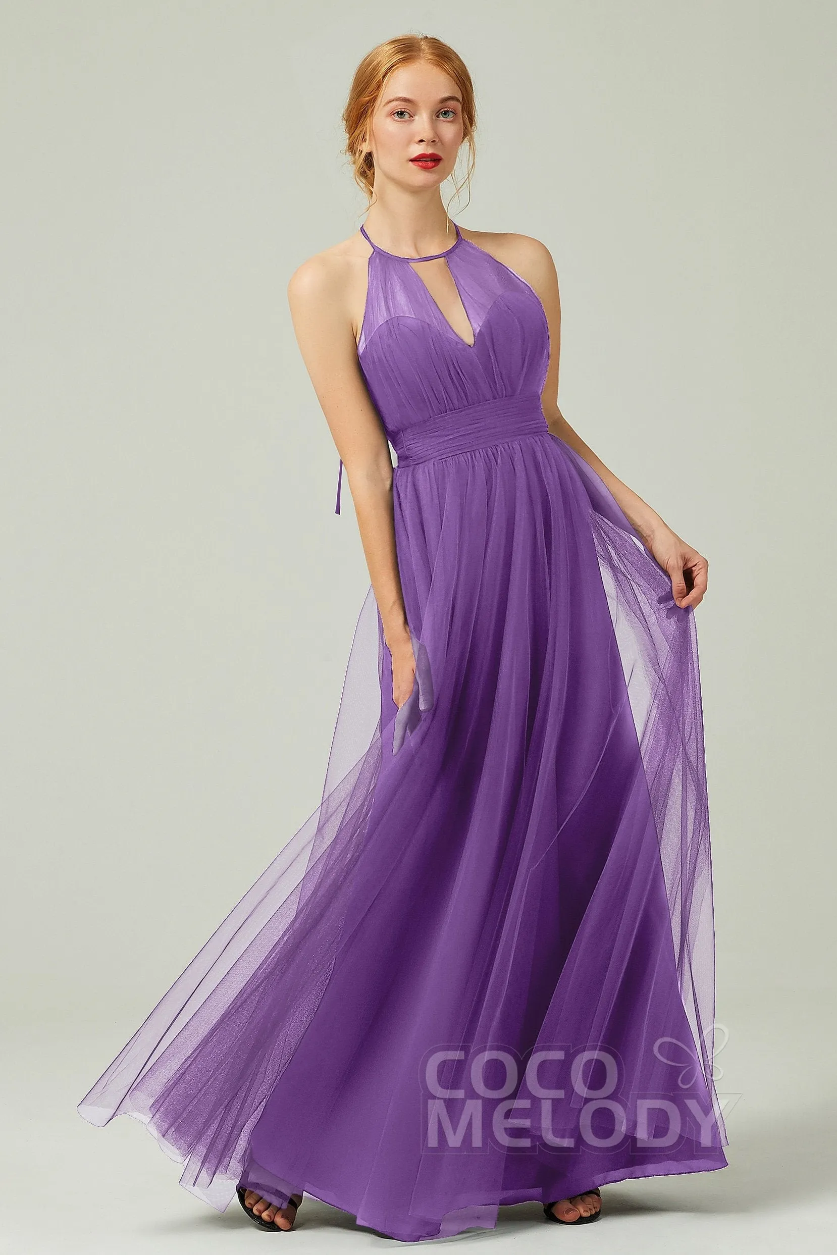 A-Line Floor Length Tulle Bridesmaid Dress CB0334