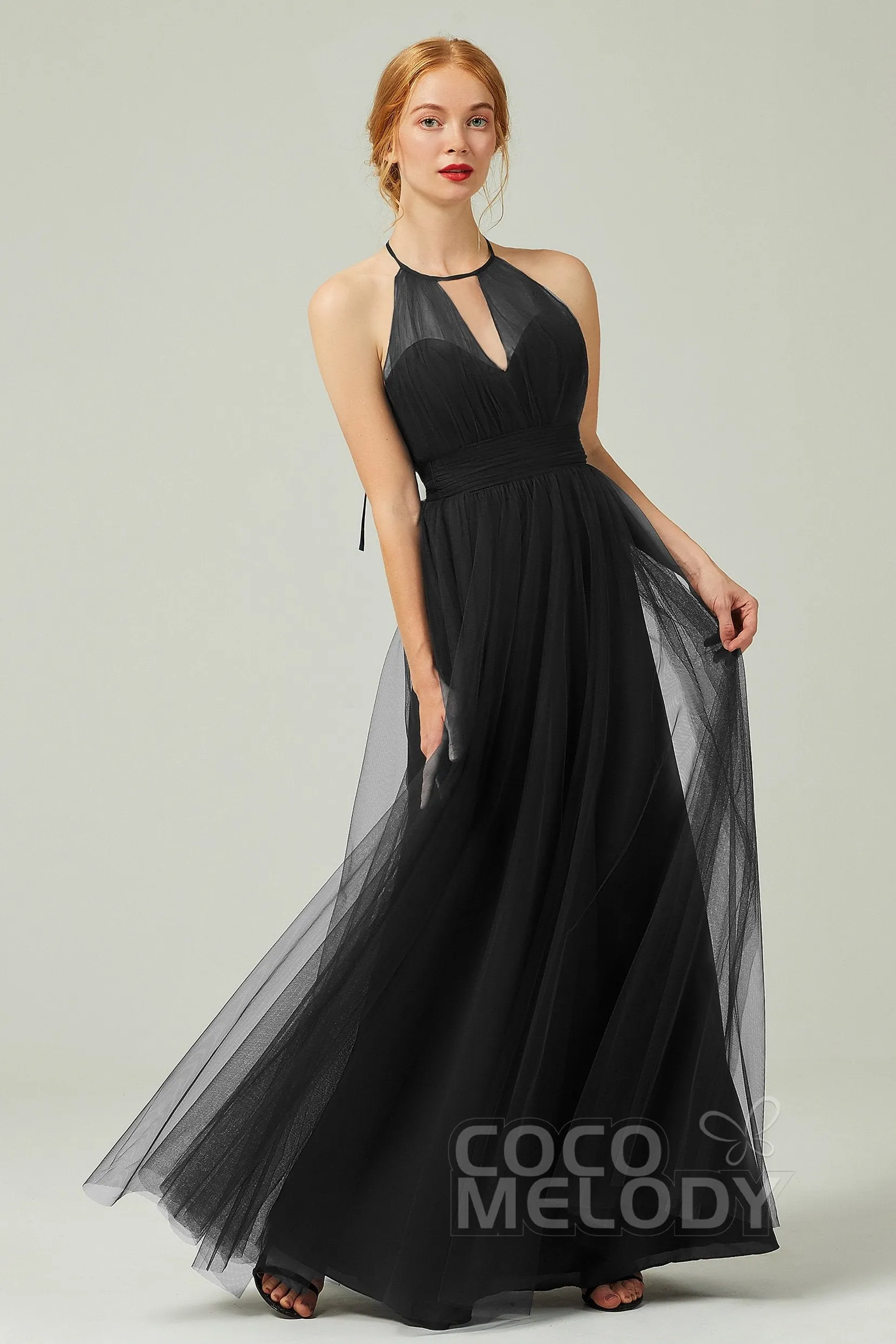 A-Line Floor Length Tulle Bridesmaid Dress CB0334
