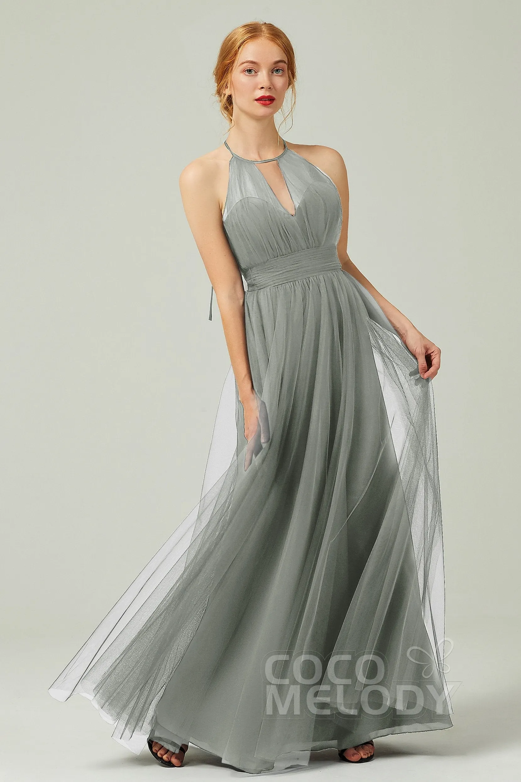A-Line Floor Length Tulle Bridesmaid Dress CB0334