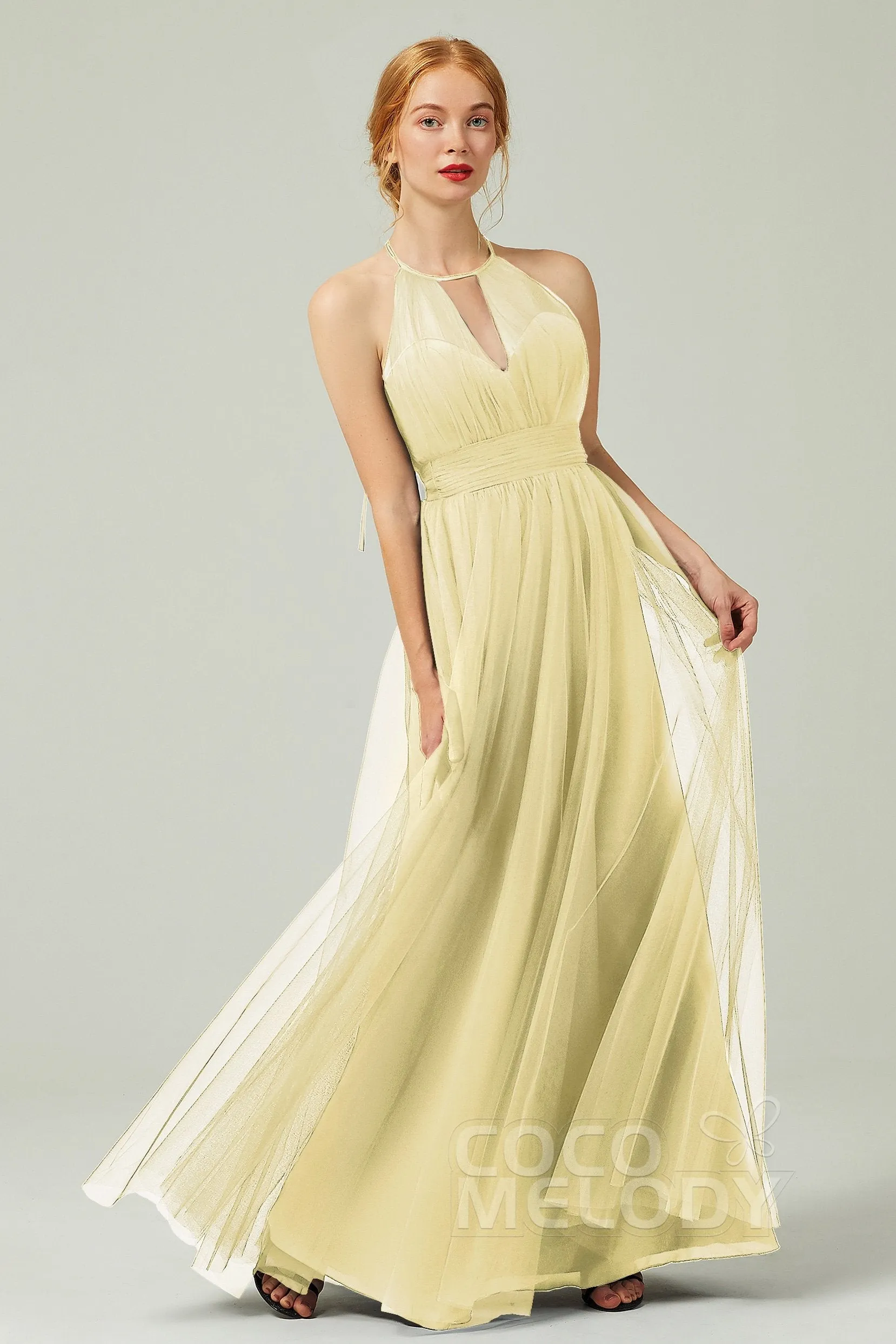 A-Line Floor Length Tulle Bridesmaid Dress CB0334