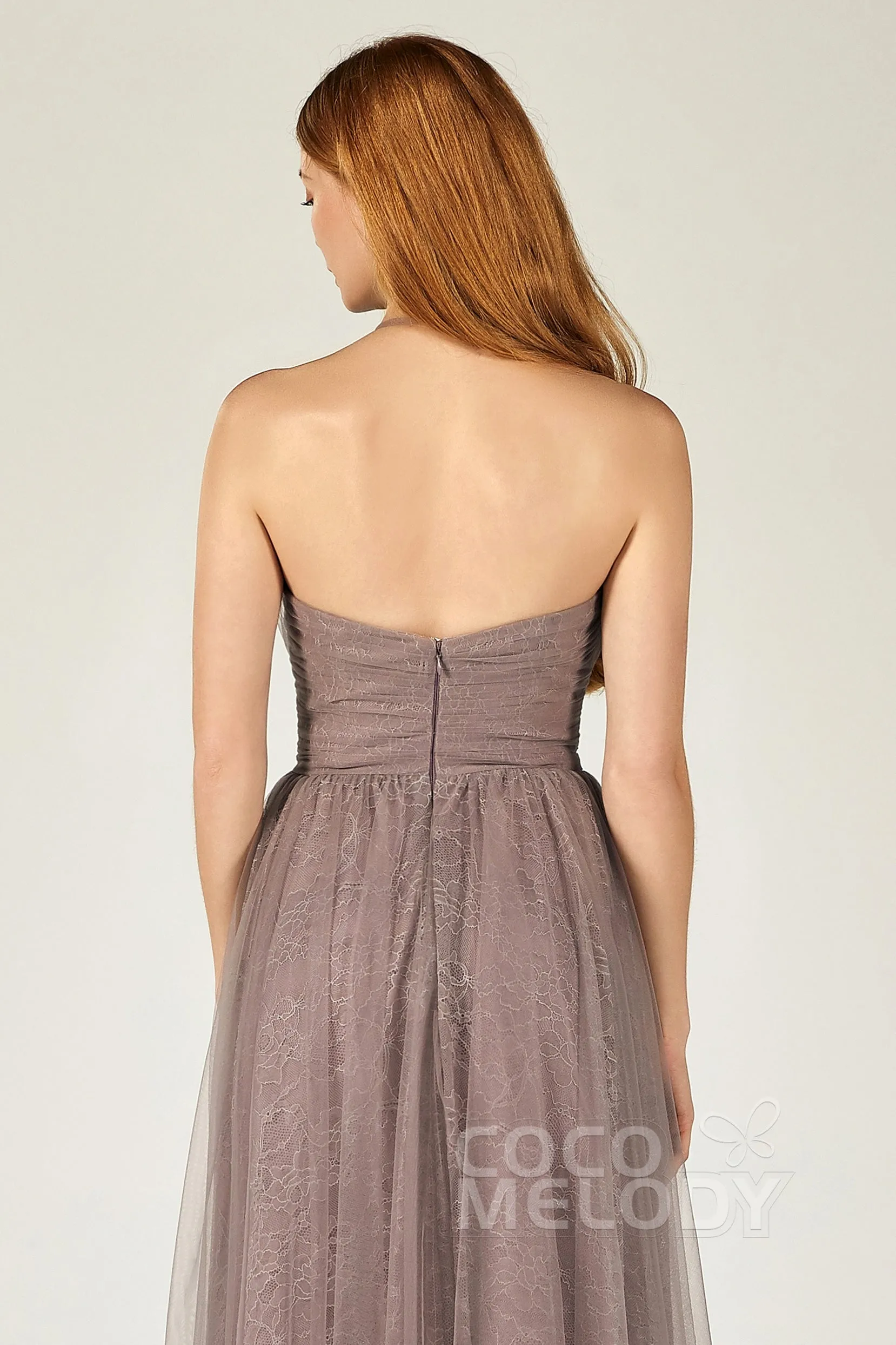 A-Line Floor Length Tulle Lace Bridesmaid Dress CB0377
