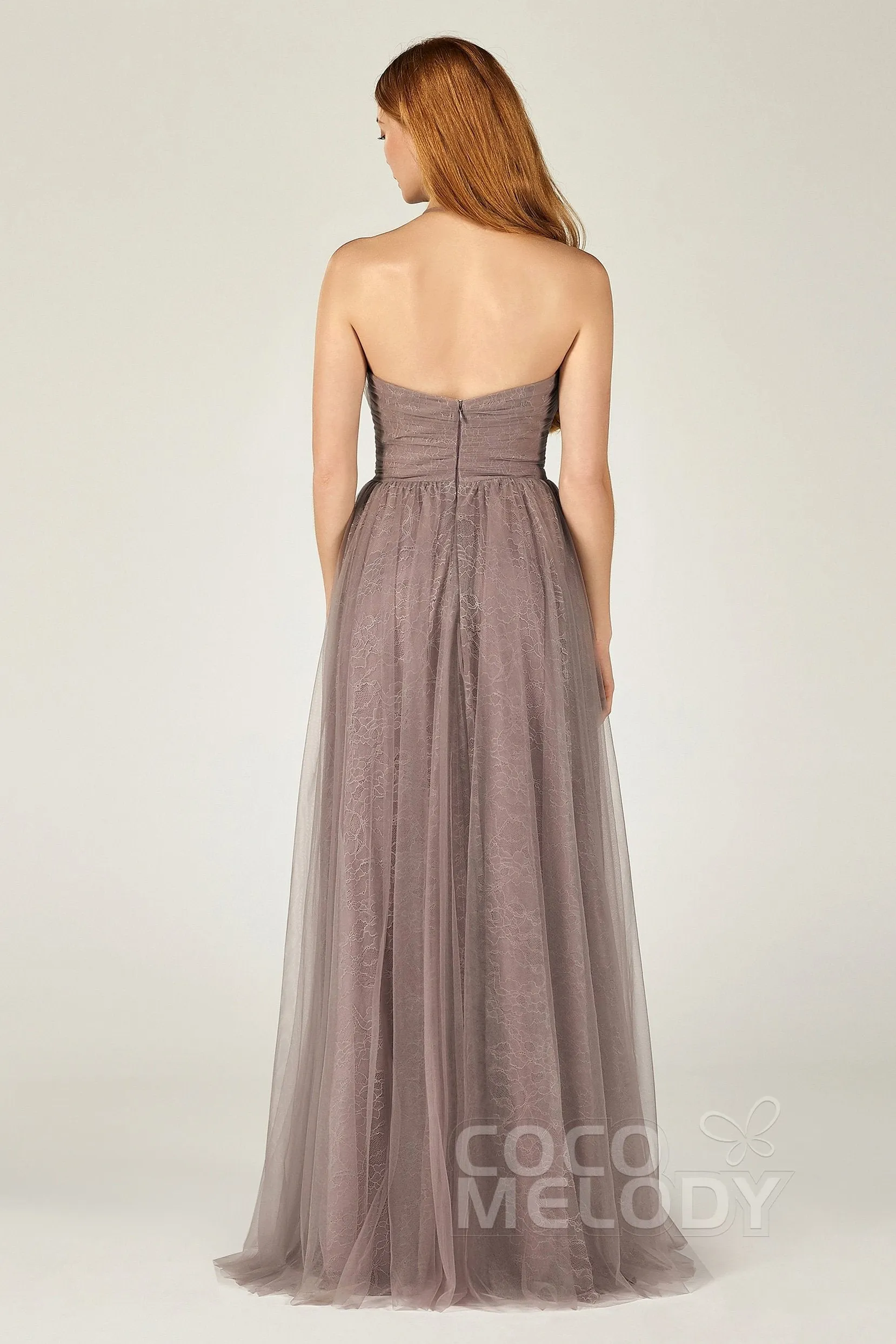 A-Line Floor Length Tulle Lace Bridesmaid Dress CB0377