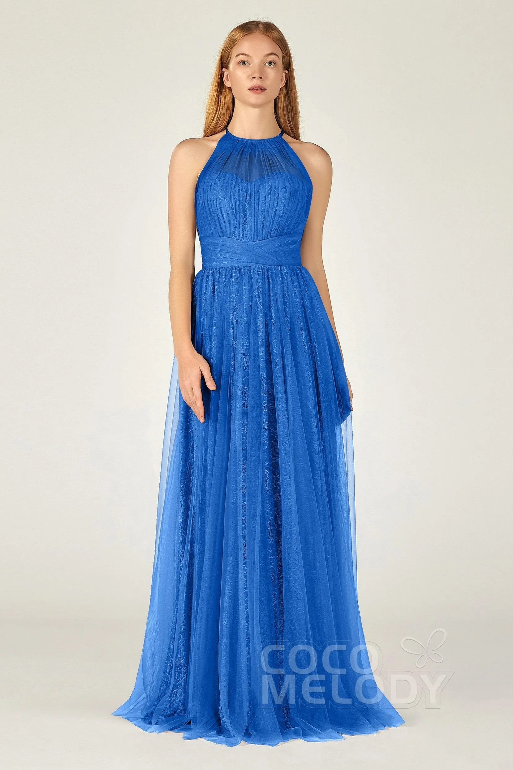 A-Line Floor Length Tulle Lace Bridesmaid Dress CB0377