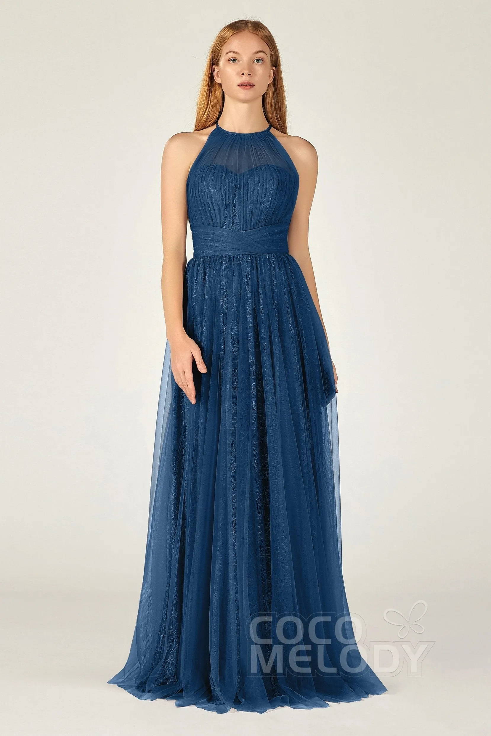 A-Line Floor Length Tulle Lace Bridesmaid Dress CB0377