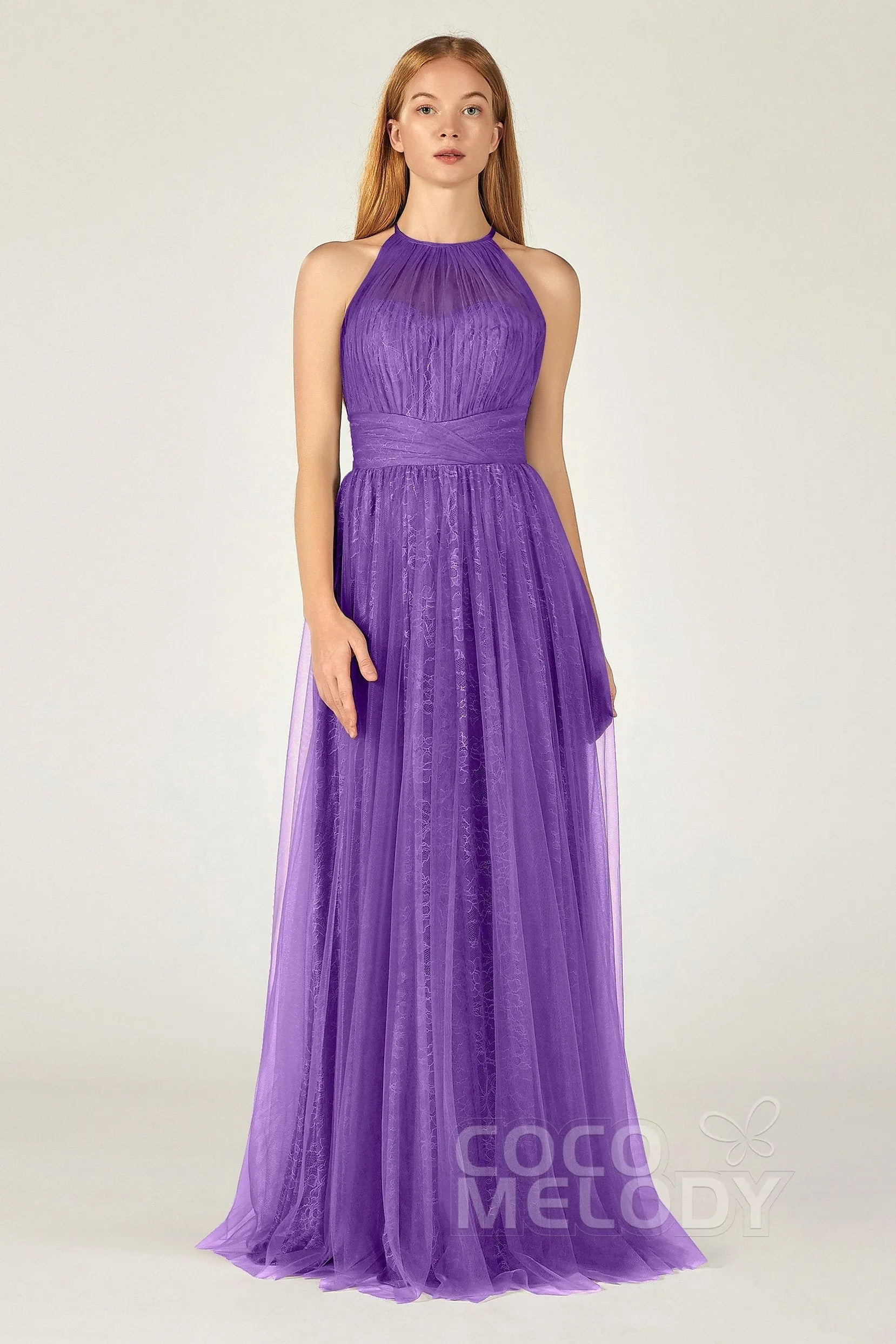 A-Line Floor Length Tulle Lace Bridesmaid Dress CB0377