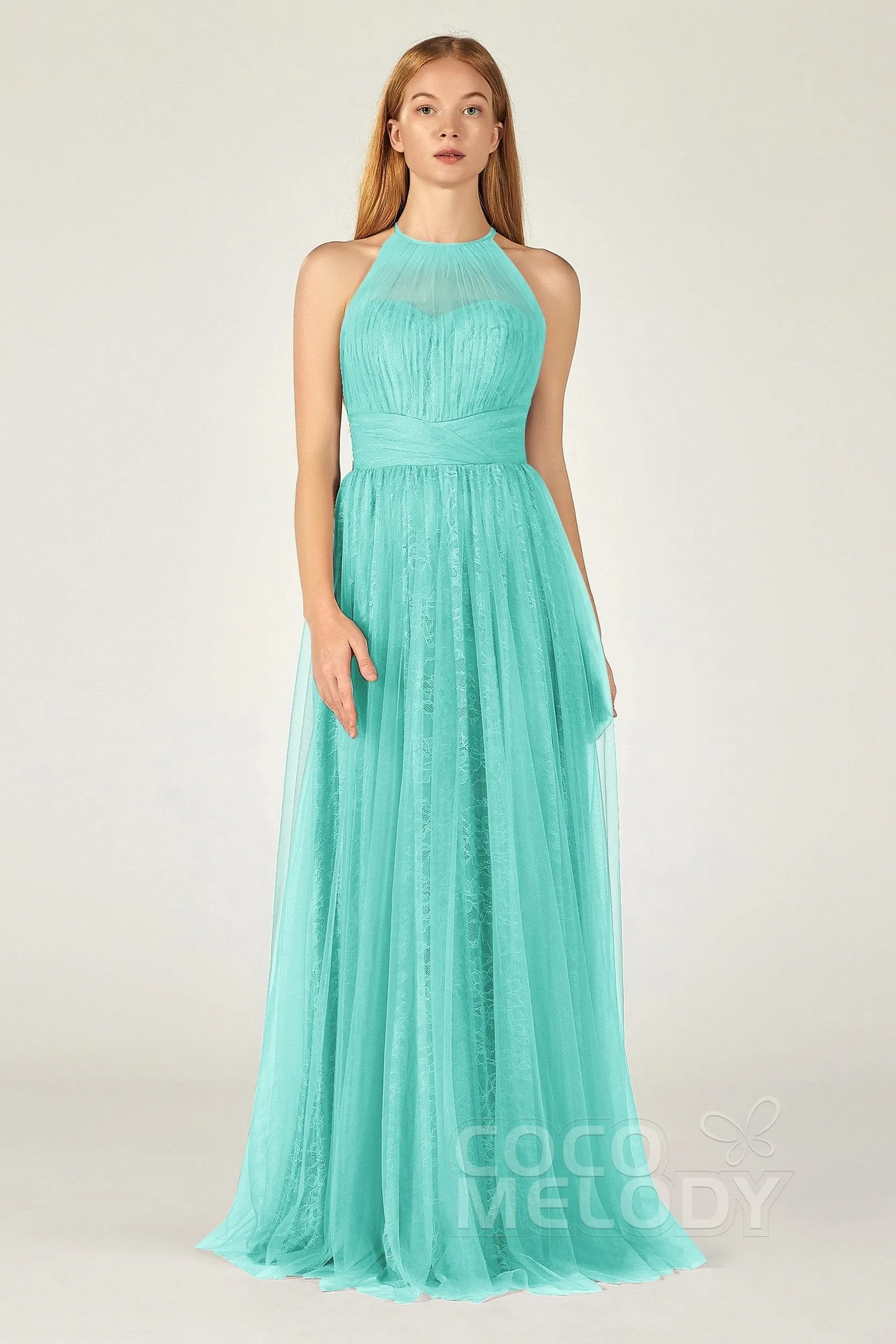 A-Line Floor Length Tulle Lace Bridesmaid Dress CB0377