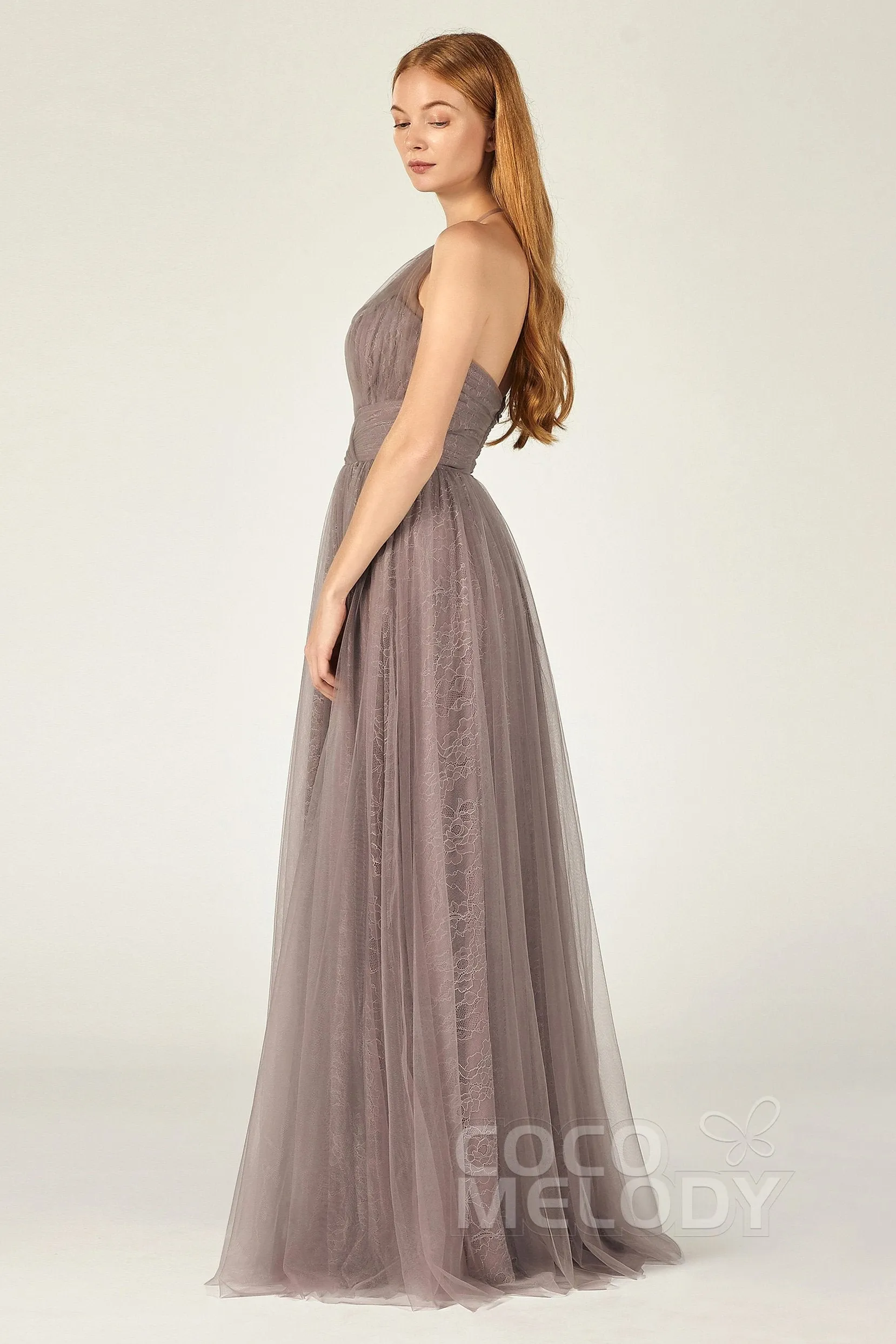 A-Line Floor Length Tulle Lace Bridesmaid Dress CB0377