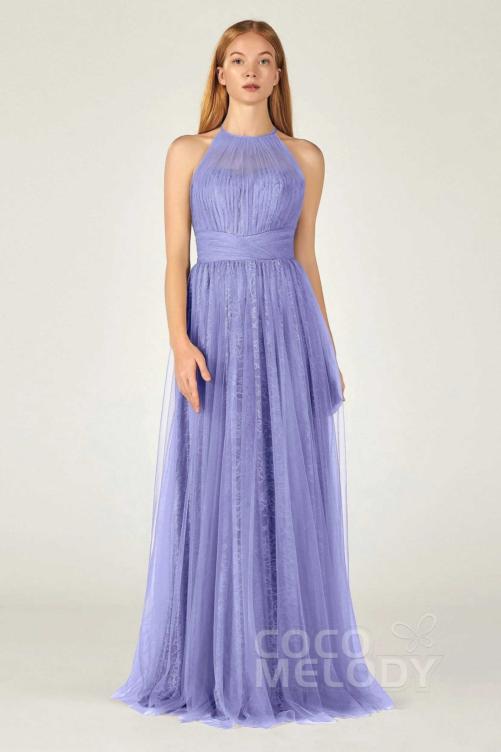 A-Line Floor Length Tulle Lace Bridesmaid Dress CB0377