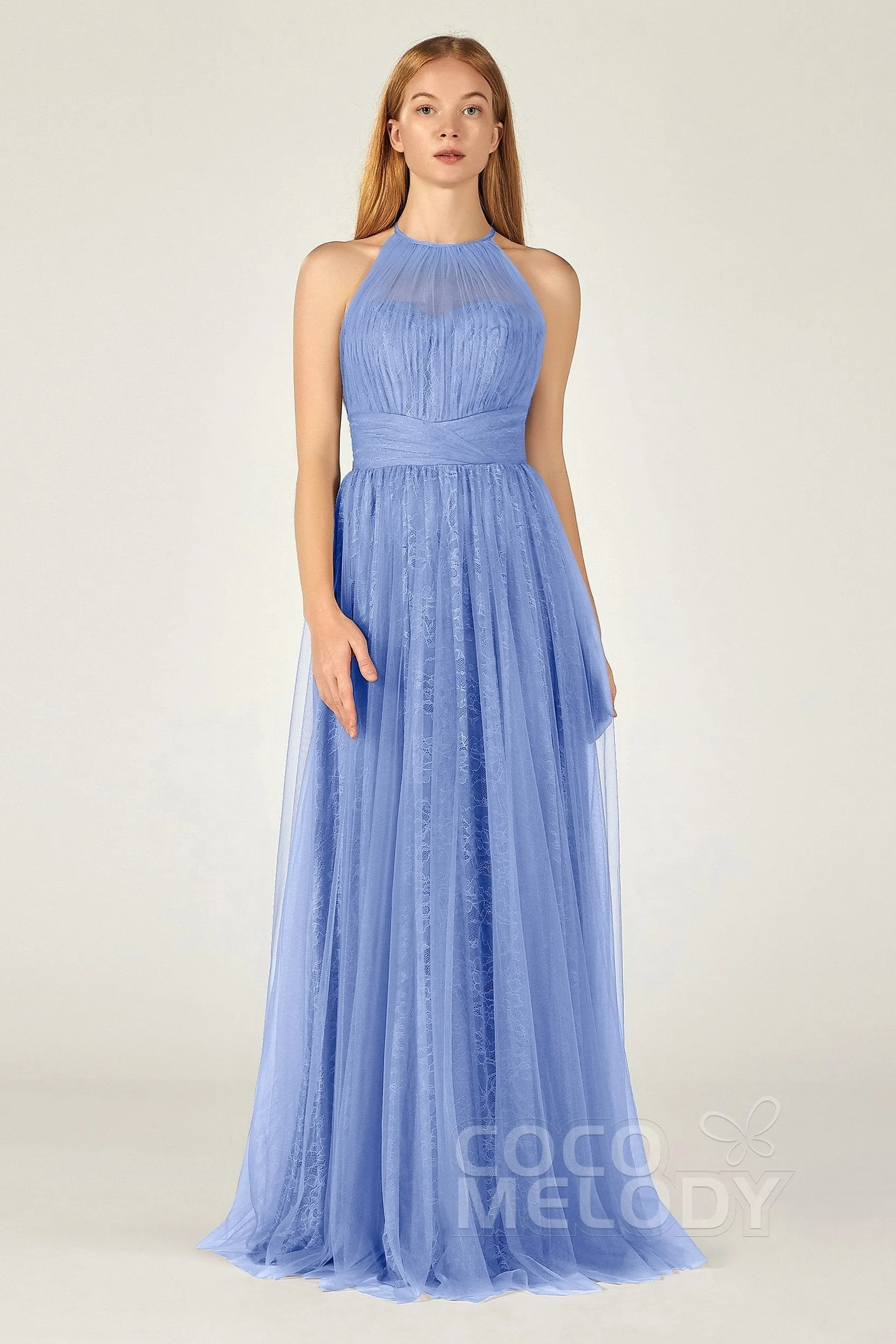 A-Line Floor Length Tulle Lace Bridesmaid Dress CB0377