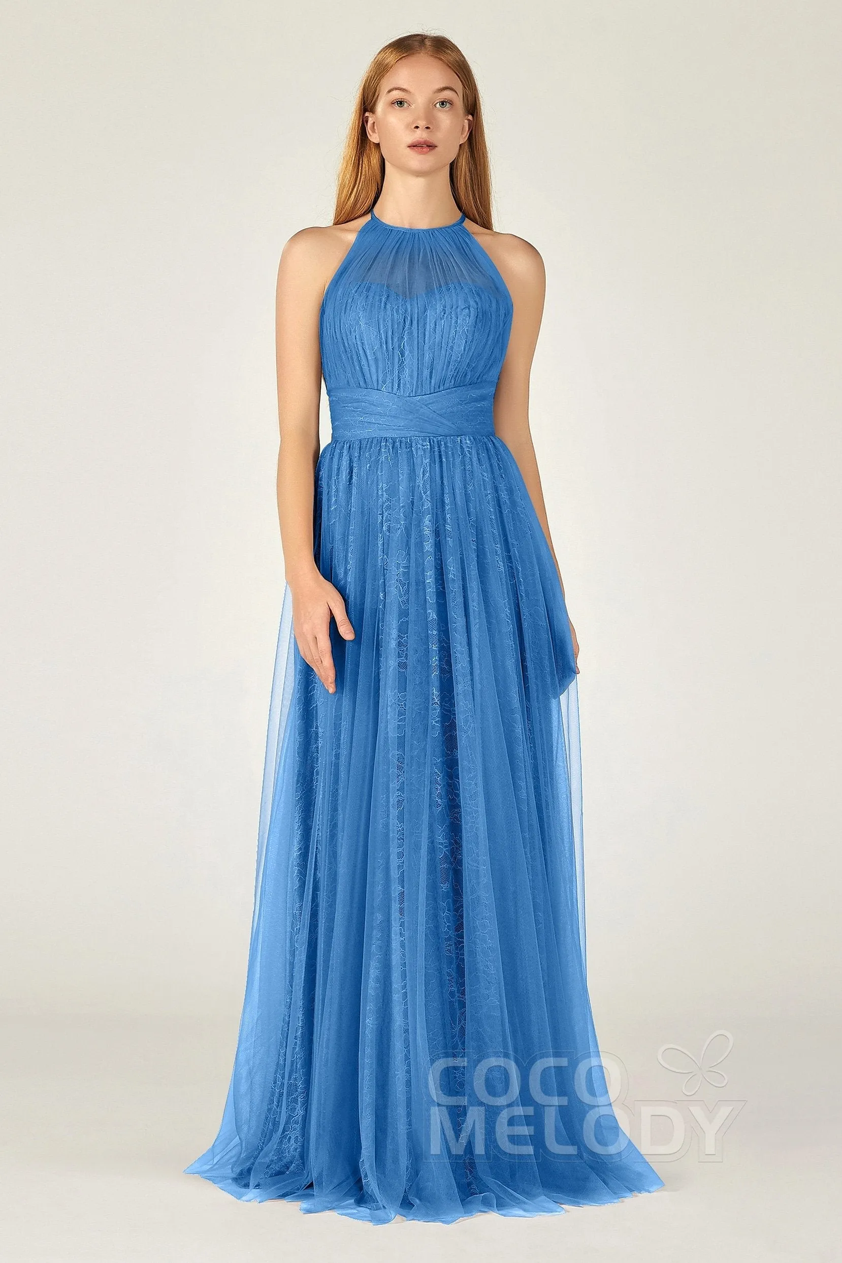A-Line Floor Length Tulle Lace Bridesmaid Dress CB0377