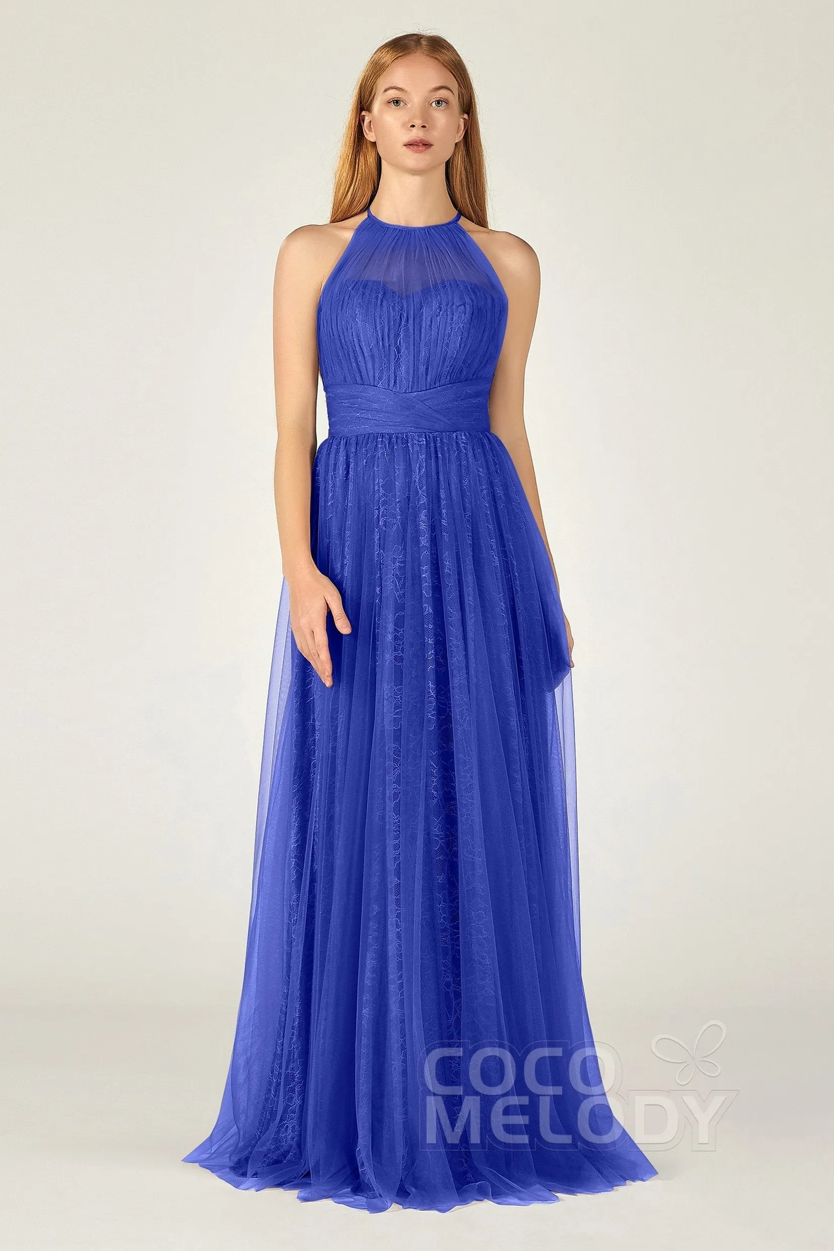A-Line Floor Length Tulle Lace Bridesmaid Dress CB0377