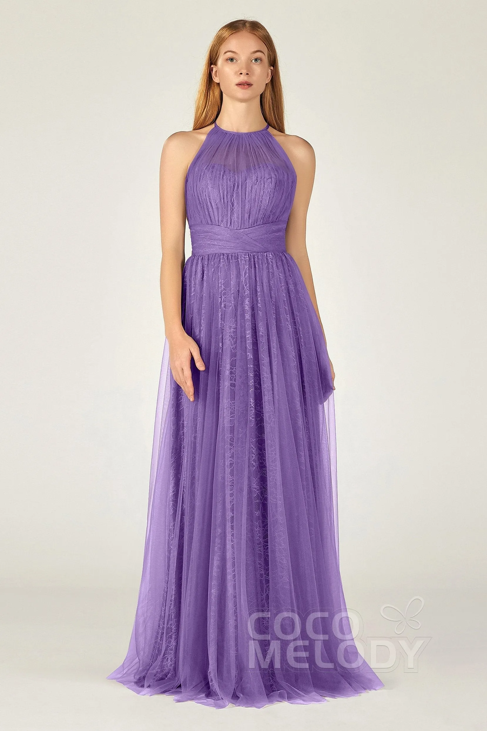 A-Line Floor Length Tulle Lace Bridesmaid Dress CB0377