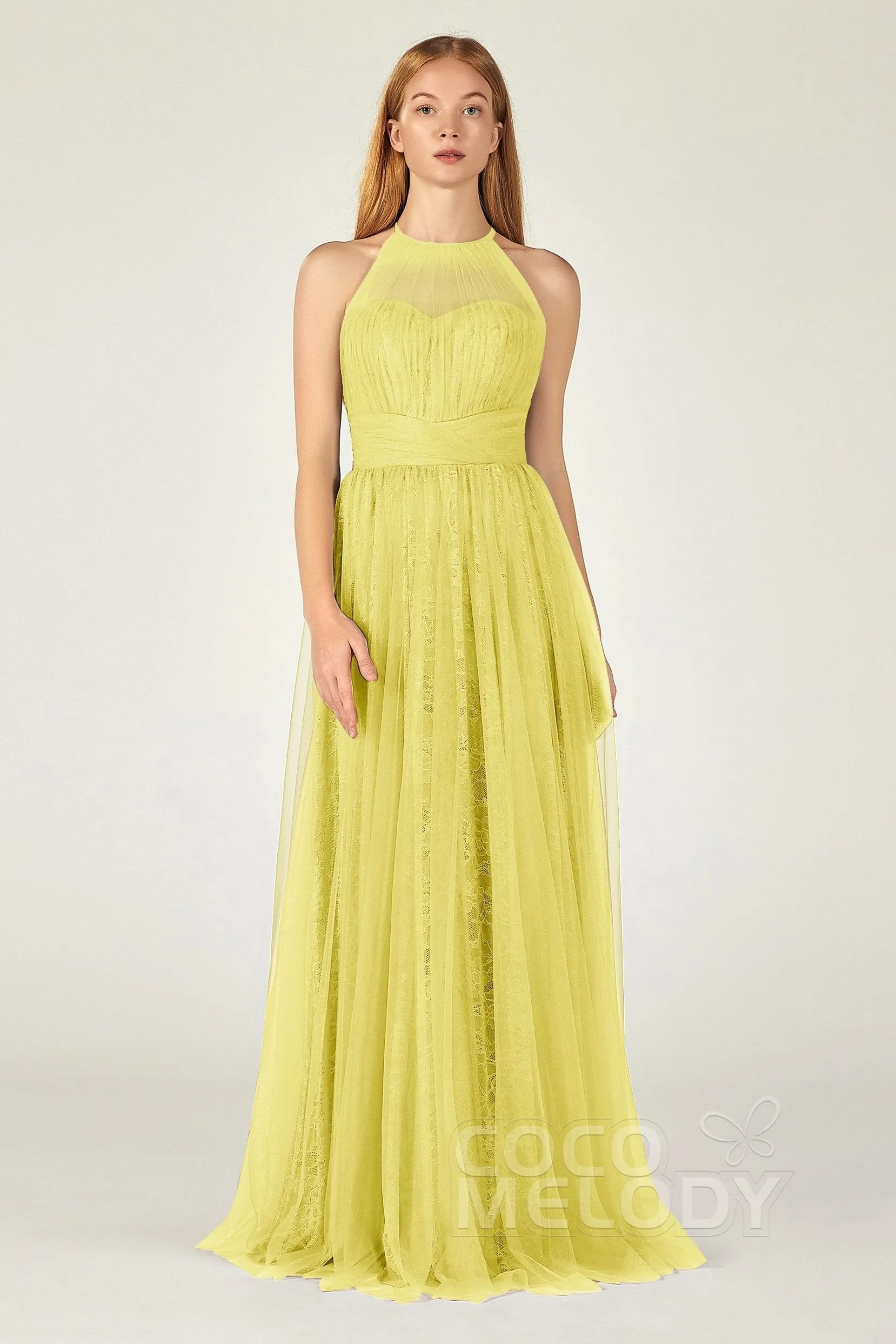 A-Line Floor Length Tulle Lace Bridesmaid Dress CB0377