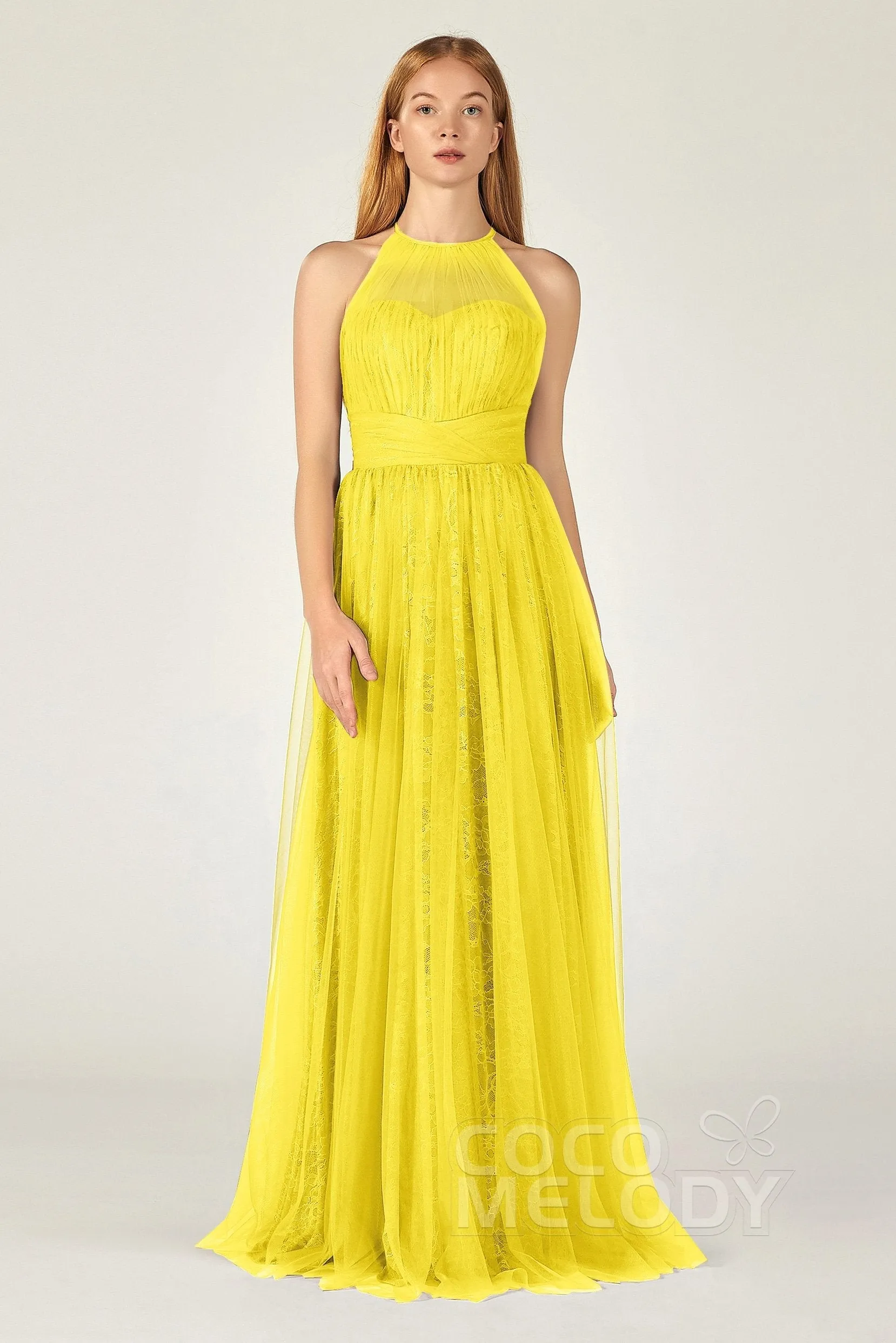 A-Line Floor Length Tulle Lace Bridesmaid Dress CB0377