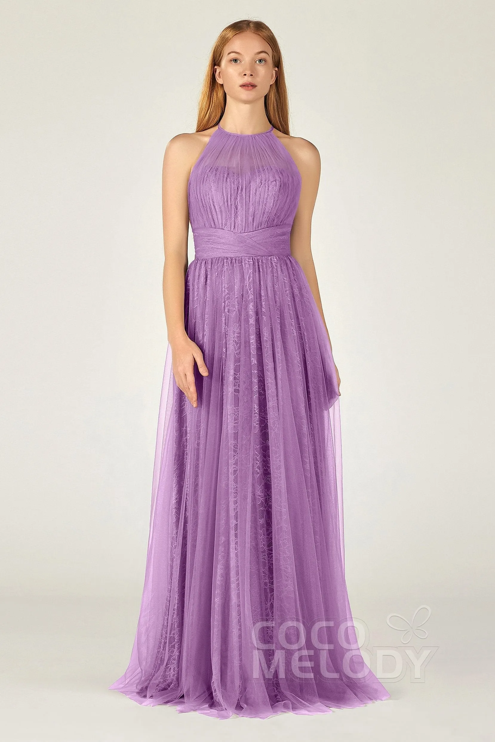 A-Line Floor Length Tulle Lace Bridesmaid Dress CB0377