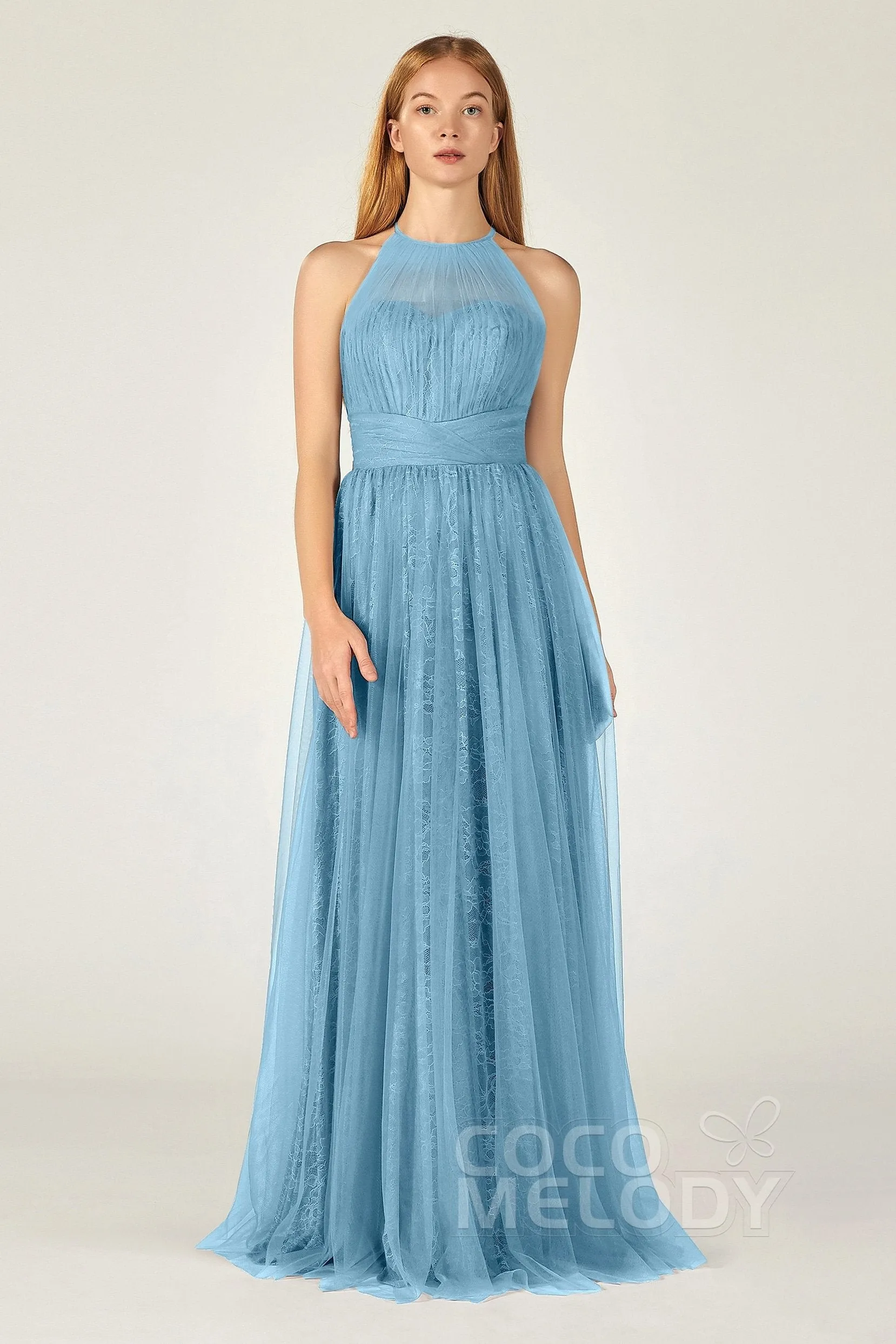 A-Line Floor Length Tulle Lace Bridesmaid Dress CB0377