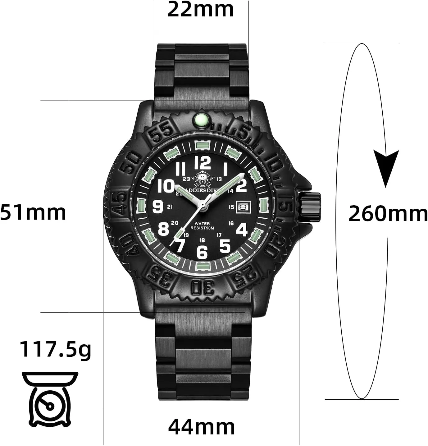 ADDIESDIVE Watch for Men Alloy Case Mineral Analog Quartz Rotatable Bezel Luminous Military Mens Watches with Stainless Steel Bracelet/Olive/Khaki Nylon Band