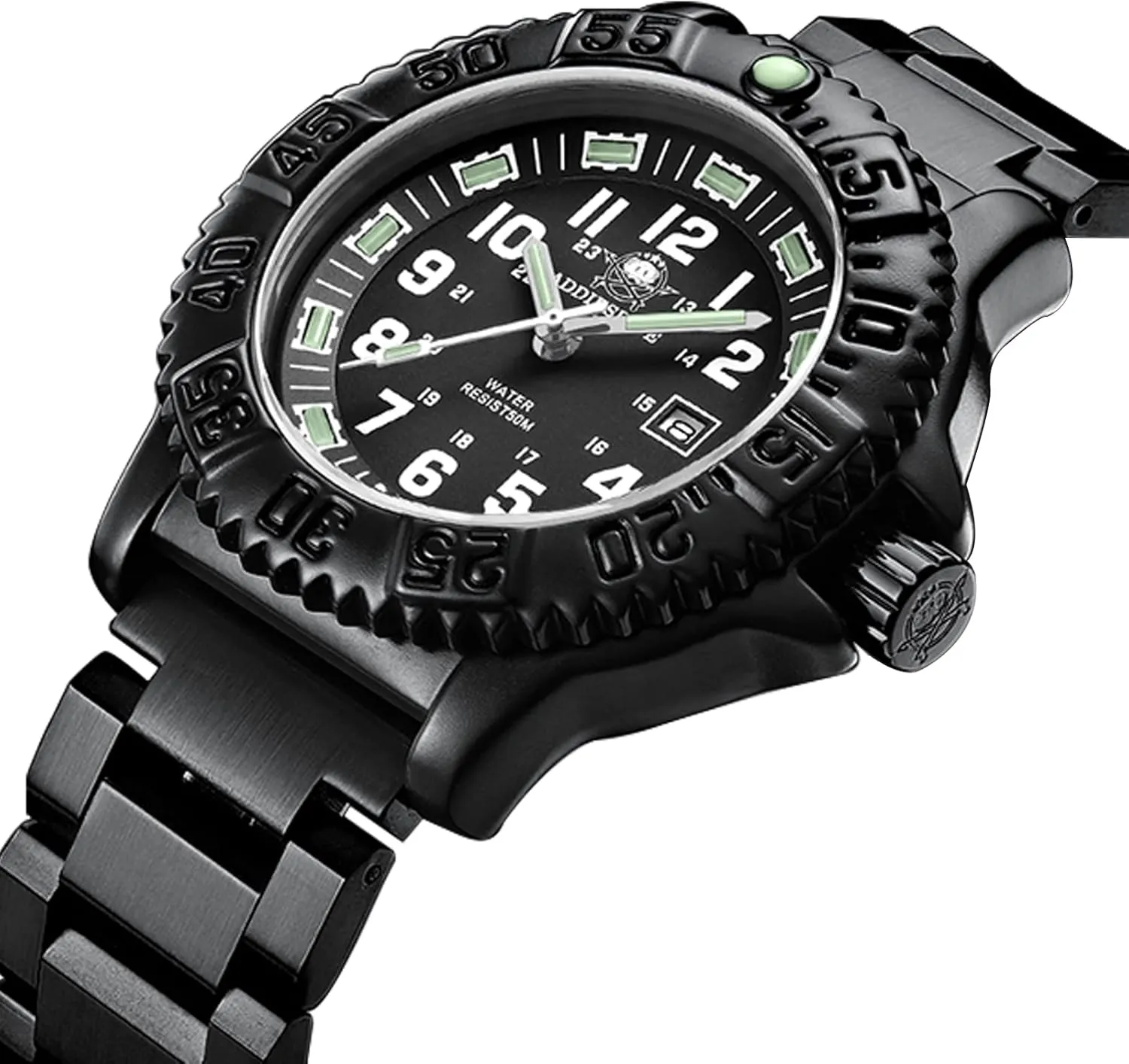ADDIESDIVE Watch for Men Alloy Case Mineral Analog Quartz Rotatable Bezel Luminous Military Mens Watches with Stainless Steel Bracelet/Olive/Khaki Nylon Band