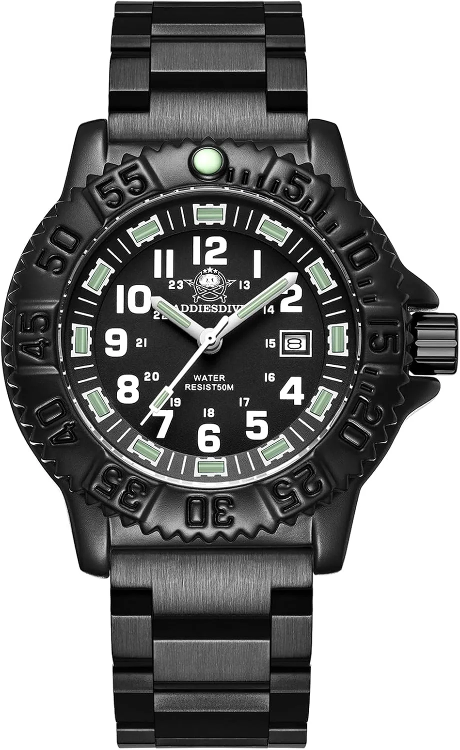 ADDIESDIVE Watch for Men Alloy Case Mineral Analog Quartz Rotatable Bezel Luminous Military Mens Watches with Stainless Steel Bracelet/Olive/Khaki Nylon Band
