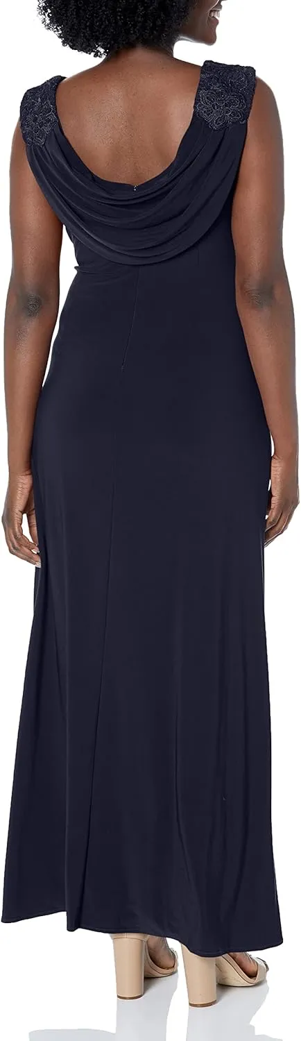 Alex Evenings Women's Long Cowl Back Mother of The Bride Dress, Formal Event, Wedding Guest Gown (Petite and Regular Sizes)