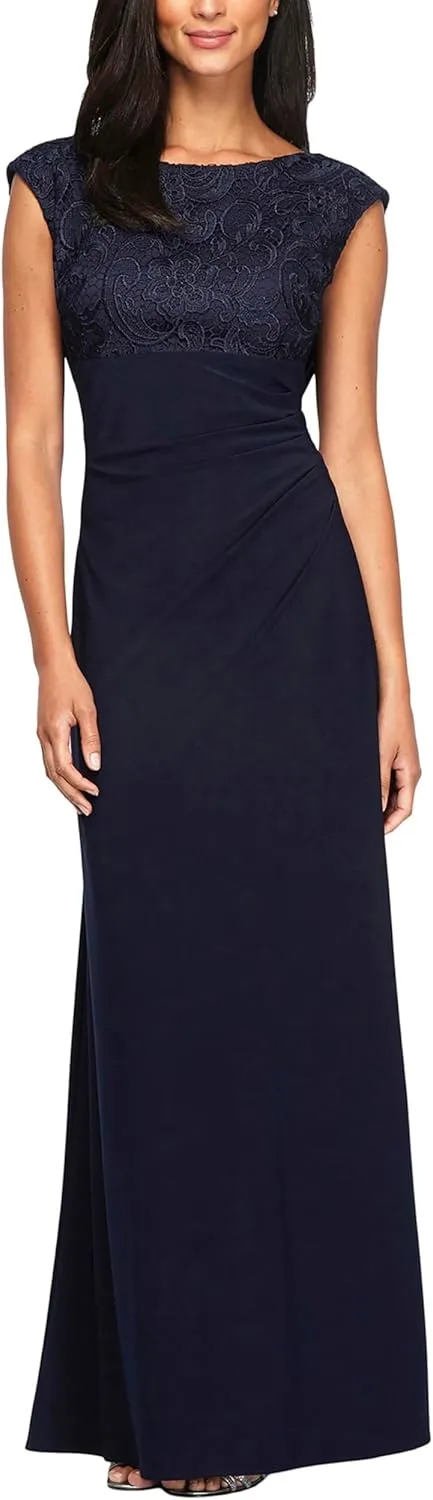 Alex Evenings Women's Long Cowl Back Mother of The Bride Dress, Formal Event, Wedding Guest Gown (Petite and Regular Sizes)