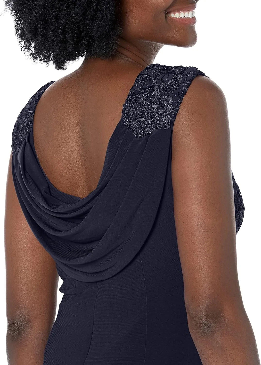 Alex Evenings Women's Long Cowl Back Mother of The Bride Dress, Formal Event, Wedding Guest Gown (Petite and Regular Sizes)