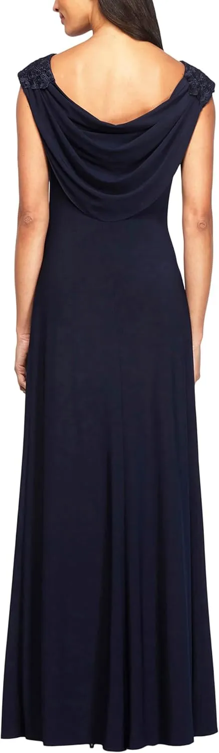 Alex Evenings Women's Long Cowl Back Mother of The Bride Dress, Formal Event, Wedding Guest Gown (Petite and Regular Sizes)