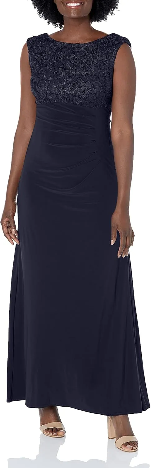 Alex Evenings Women's Long Cowl Back Mother of The Bride Dress, Formal Event, Wedding Guest Gown (Petite and Regular Sizes)