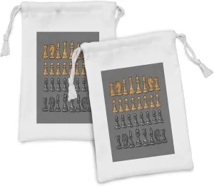 Ambesonne Board Game Fabric Pouch Set of 2, Chess Pieces Pattern with Greyscale Background Game Theme, Small Drawstring Bag for Toiletries Masks and Favors, 9" x 6", Charcoal Grey Apricot