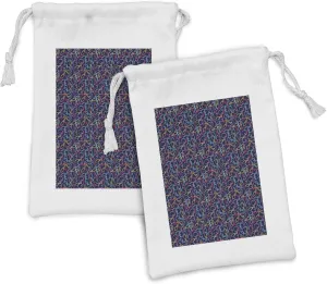 Ambesonne Bowling Fabric Pouch Set of 2, Balls Pins and Shoes in Vibrant Colored Outline Style Fun Hobby Activity Theme, Small Drawstring Bag for Toiletries Masks and Favors, 9" x 6", Multicolor