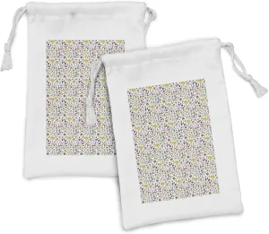 Ambesonne Bowling Fabric Pouch Set of 2, Cartoon Style Cheerful Hobby Pattern with Colorful Design Hobby Game Theme Design, Small Drawstring Bag for Toiletries Masks and Favors, 9" x 6", Multicolor