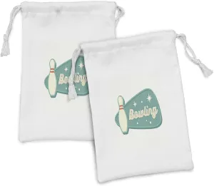 Ambesonne Bowling Fabric Pouch Set of 2, Vintage Design in Traditional American Style Hobby Fun Sports Theme, Small Drawstring Bag for Toiletries Masks and Favors, 9" x 6", Seafoam Cream and Rust