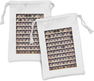 Ambesonne Bowling Party Fabric Pouch Set of 2, Arrangement of Bowling Shoes in Their Rack Vintage Style Print, Small Drawstring Bag for Toiletries Masks and Favors, 9" x 6", Pale Yellow Red Black