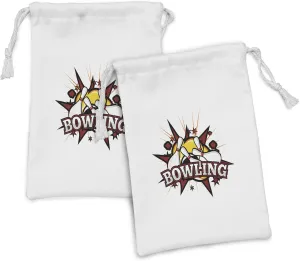 Ambesonne Bowling Party Fabric Pouch Set of 2, Cartoon Comic Book Style Design Stars Retro Style with Crash Effects, Small Drawstring Bag for Toiletries Masks and Favors, 9" x 6", Ruby White Yellow