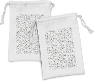 Ambesonne Bowling Party Fabric Pouch Set of 2, Sketchy Bowling Pins Pattern Hand Drawn Style Monochrome Hobby Print, Small Drawstring Bag for Toiletries Masks and Favors, 9" x 6", Dark Brown White