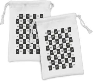 Ambesonne Checkers Game Fabric Pouch Set of 2, Monochrome Chess Board Design with Tile Coordinates Mosaic Square Pattern, Small Drawstring Bag for Toiletries Masks and Favors, 9" x 6", Black White
