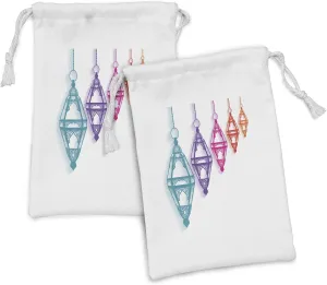 Ambesonne Colorful Fabric Pouch Set of 2, Colorful Design Celebration with Hanging Fanoos Festivities Theme Art Print, Small Drawstring Bag for Toiletries Masks and Favors, 9" x 6", Multicolor