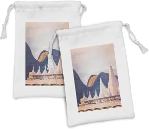 Ambesonne Denver Fabric Pouch Set of 2, Real Shot of an Airport Aircraft Location Travel Details Tourist Guide, Small Drawstring Bag for Toiletries Masks and Favors, 9" x 6", Dark Indigo Pale Rose