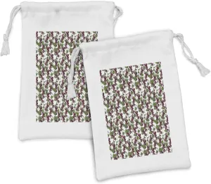 Ambesonne Fruits Fabric Pouch Set of 2, Summer Illustration of Grapes and Leaves on Its Branches Hanging, Small Drawstring Bag for Toiletries Masks and Favors, 9" x 6", Raspberry and Reseda Green