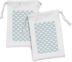 Ambesonne Hearts Fabric Pouch Set of 2, Pattern of Clouds with Hearts Hanging Retro Style Layout, Small Drawstring Bag for Toiletries Masks and Favors, 9" x 6", Pale Blue Pink and White