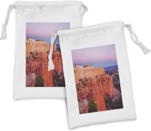 Ambesonne Landscape Fabric Pouch Set of 2, Natural Monuments in Bryce Canyon National Park Touristy Plateau, Small Drawstring Bag for Toiletries Masks and Favors, 9" x 6", Vermilion Violet Blue