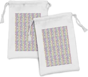 Ambesonne Rainbow Fabric Pouch Set of 2, Cartoon Drawing of Unicorn Ice Skating, Small Drawstring Bag for Toiletries Masks and Favors, 9" x 6", Multicolor