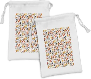 Ambesonne Sport Fabric Pouch Set of 2, Abstract Cartoon Style Sporting Goods Tennis Racket Ball Bowling Star Filled Pattern, Small Drawstring Bag for Toiletries Masks and Favors, 9" x 6", Multicolor