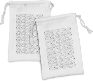 Ambesonne Sports Fabric Pouch Set of 2, Doodle Tennis Bowling Fitness Basketball Boxing Hockey Medal Weights, Small Drawstring Bag for Toiletries Masks and Favors, 9" x 6", Dark Blue Grey and White