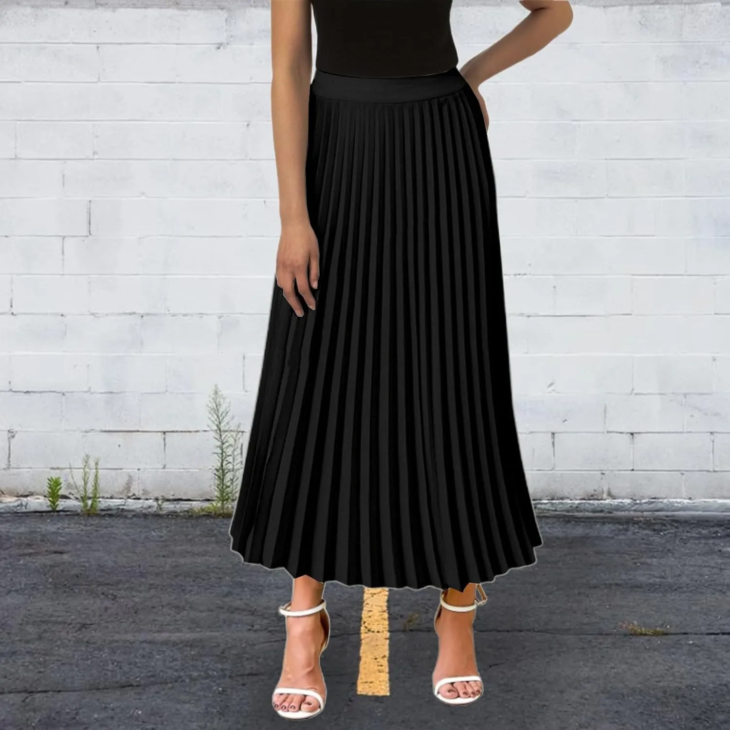 Aniywn Boho Skirts for Women 2025 Pleated Midi Skirts for Women Long High Elastic Waisted Summer Flowy Chiffon Swing Skirt