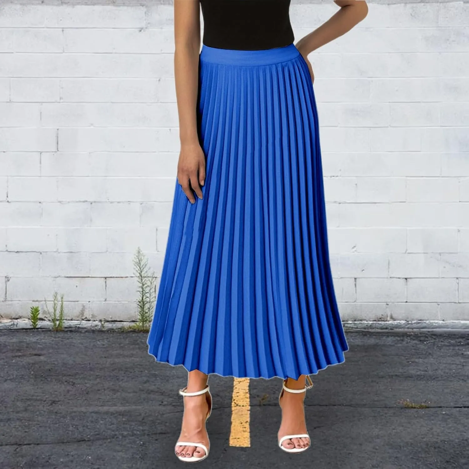 Aniywn Boho Skirts for Women 2025 Pleated Midi Skirts for Women Long High Elastic Waisted Summer Flowy Chiffon Swing Skirt