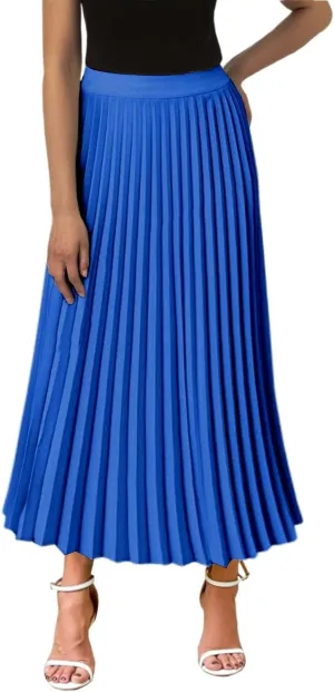 Aniywn Boho Skirts for Women 2025 Pleated Midi Skirts for Women Long High Elastic Waisted Summer Flowy Chiffon Swing Skirt